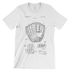Baseball Glove Patent T-Shirt.100% Cotton Soft Comfy Tee on Black White or Gray