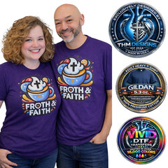 NWT Gildan G500 Purple Froth & Faith Christian Coffee Graphic T-Shirt Adult L