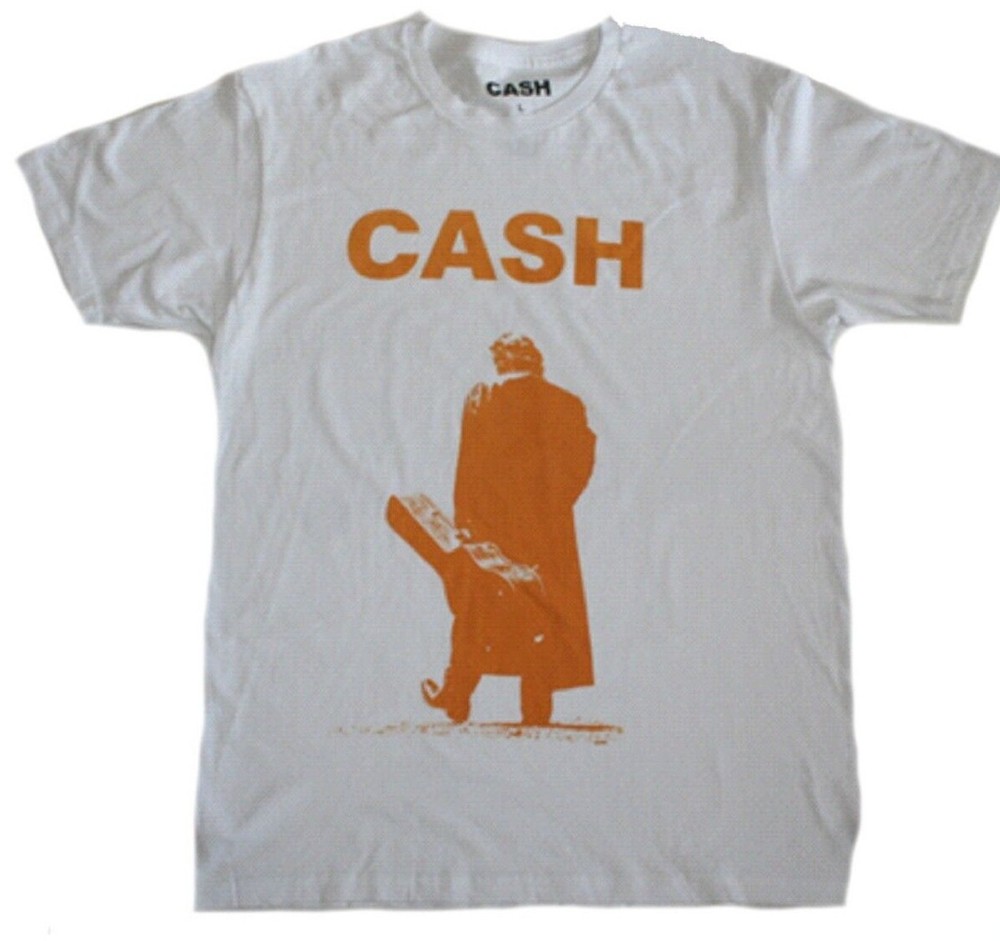 Johnny Cash Orange Logo Men’s WHITE T-Shirt – NEW