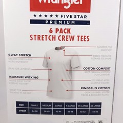 Wrangler Men Undershirts White Crew Neck Cotton Stretch Size 2XL Lot of 2 Packs