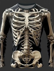 2025 Halloween Skeleton Print Long Sleeve T-Shirt Men Gothic Casual Top NEW!