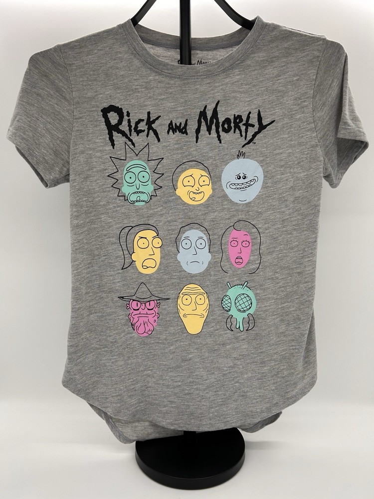 Rick and Morty Adult Swim Official T-Shirt XS Gray Character Faces Cast Tee
