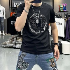 New Fashion Hot Diamond Trend Rhinestones Summer Short Sleeve Luxury Men T-Shirt