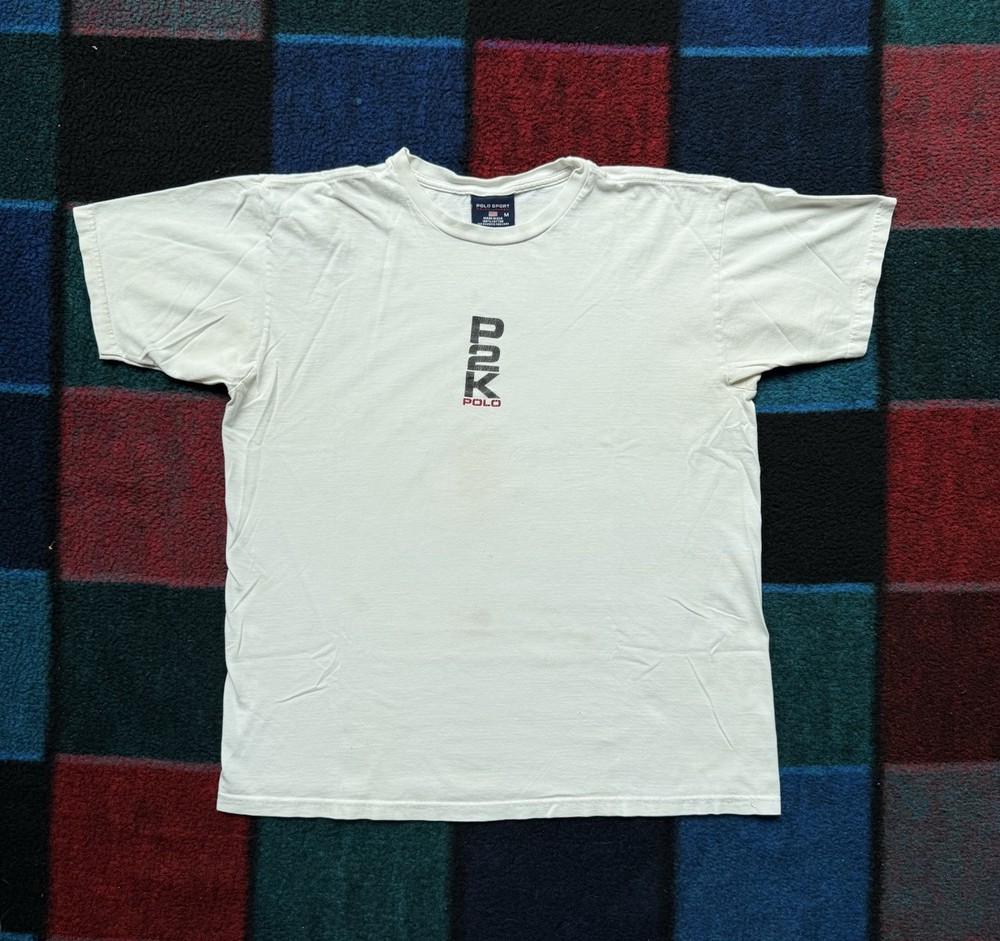 Vintage Y2K Polo Sport Ralph Lauren P2K Polo Logo Spell out Tshirt Mens Medium