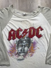 80s VINTAGE AC/DC Who Made Who Tour Raglan Band T-Shirt Size Large RARE Two Tone