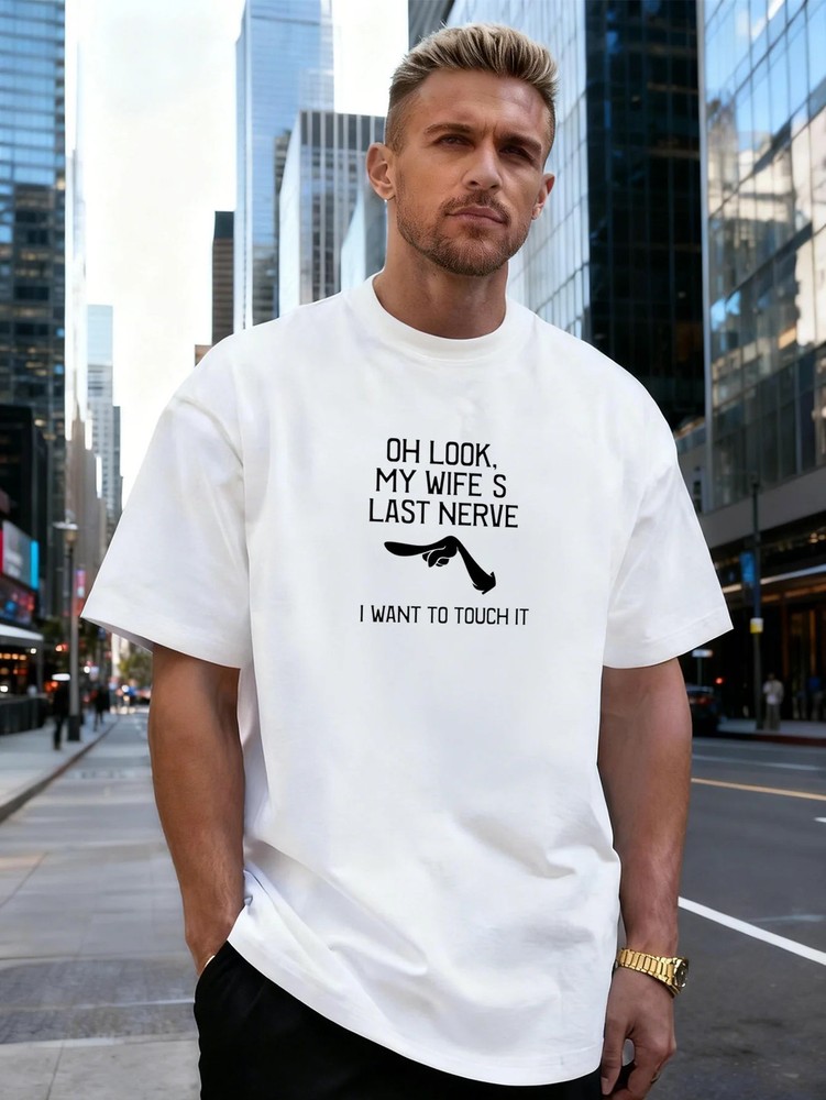 Pointing Hand Letter Graphic 100% Cotton Men’s T-Shirt for Daily Streetwear