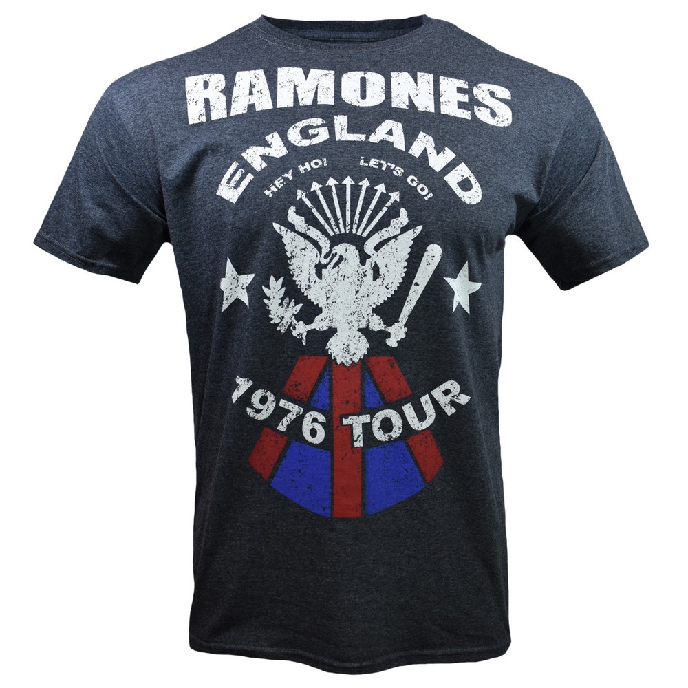 Mens Ramones Vintage Look England 1976 Tour Tribute Band T Shirt, Charcoal Gray