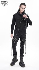 Devil Fashion Men Black Gothic Punk Chain Asymmetric Fitted Long Sleeve T-Shirt