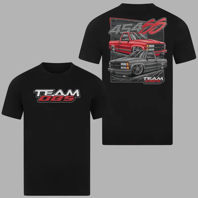 Team OBS 454 SS Truck T-Shirt, Bold Front Logo 2 Sides, Red and Black Chevy Pick