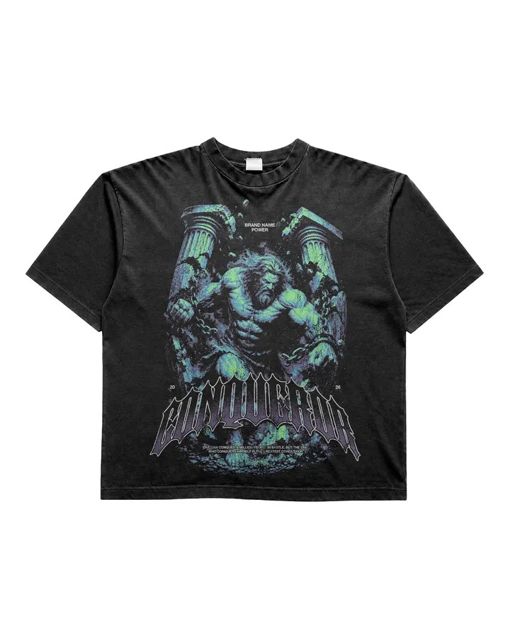 Men’s Vintage Washed Graphic T-Shirt Greek Mythology Print Gothic Streetwear Tee