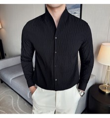 Retro Shirt Men’s Long-sleeved Spring Fashion Slim Business Casual T-shirts Tops