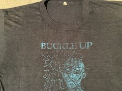 Vintage 1980s Buckle Up or Eat Glass Crash T Shirt men’s large Distressed