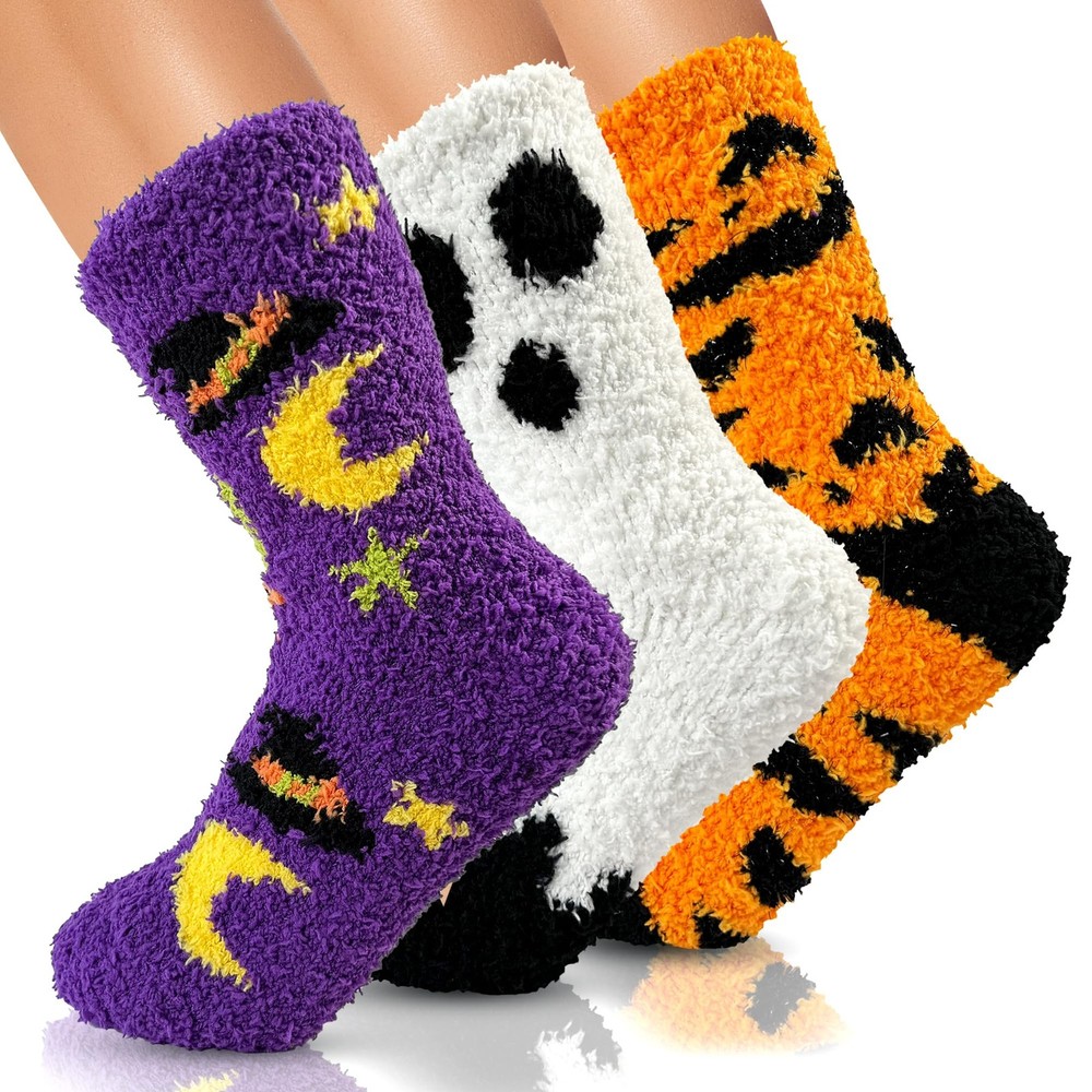 72-Needle Buttery Soft Halloween Fuzzy Socks for Women Cozy Funny Crazy Cute Flu