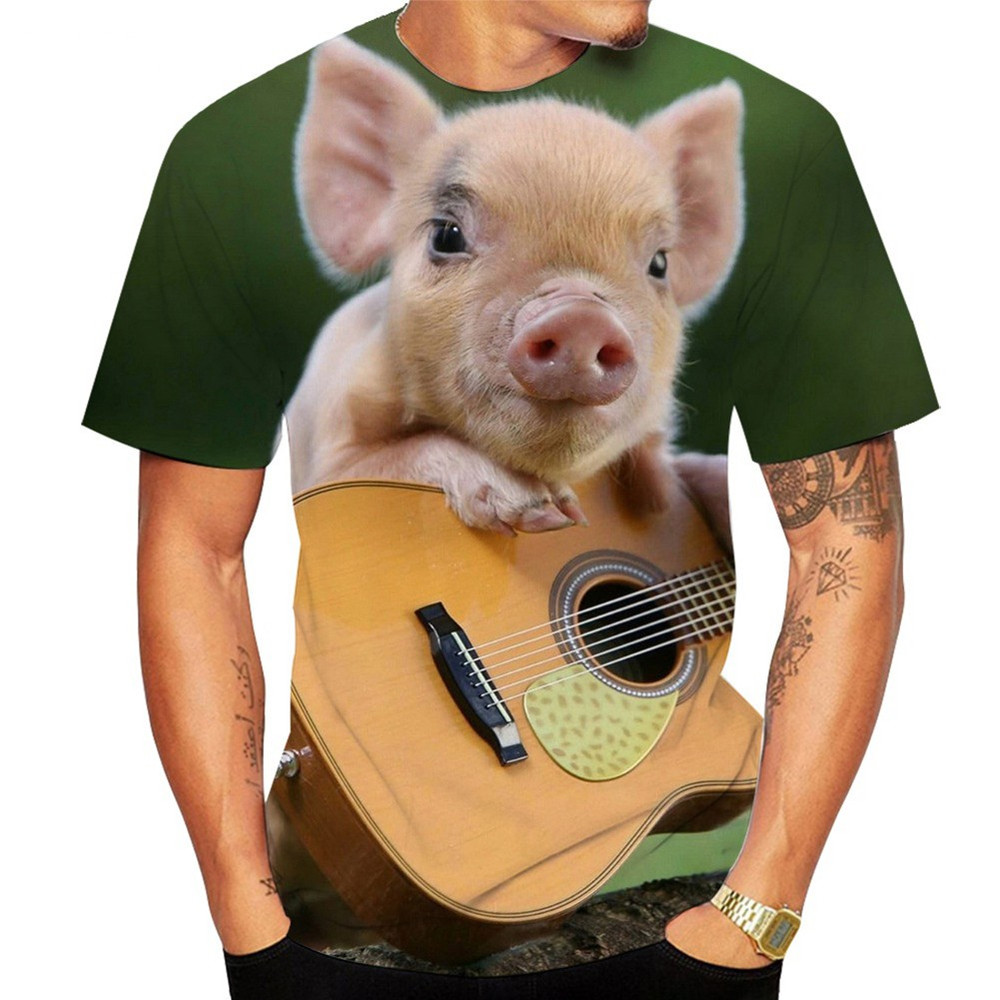 Pig Funny Guitar Gift For Family Blue T-shirt 3D S-5XL
