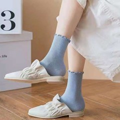 10 Pair Women Ruffle Socks Aesthetic Frilly Ankle Socks Cuff Stocking Knit La…