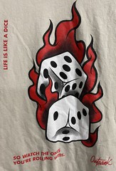 OUTRANK SHIRT DICE 🎲 FLAMES 🔥Watch The Ones You’re Rolling With Men M Beige