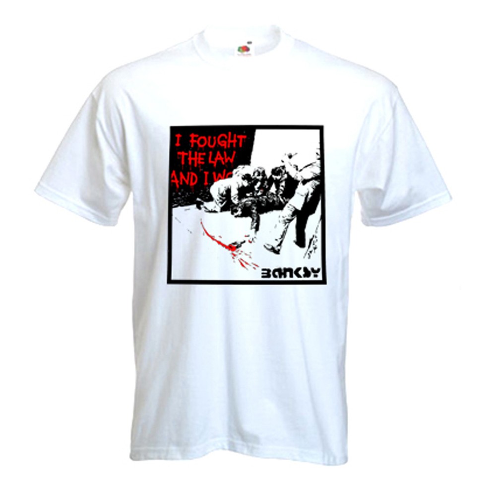 BANKSY I FOUGHT THE LAW T-SHIRT – Choice Of Colours – Size S to XXXL