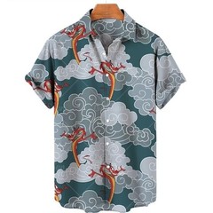 Mens Button Down Japanese Dragon Samurai Hawaiian Novelty Holiday Summer Shirt