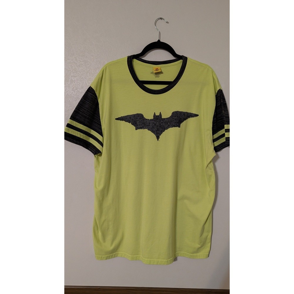 Lego Batman Movie Mens 2XL Neon Green Graphic Ringer T-Shirt DC Comics Logo