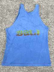 Vintage 1970s Blue Bali Tank Top 777 Aseli Tag Rare Double-Sided Travel Souvenir