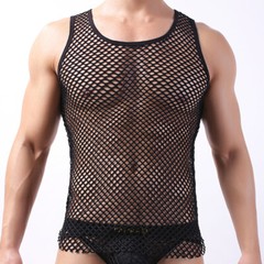 Sexy Men Vest Mesh See Through Fishnet Casual Fitting Muscle Tank Tops Tee