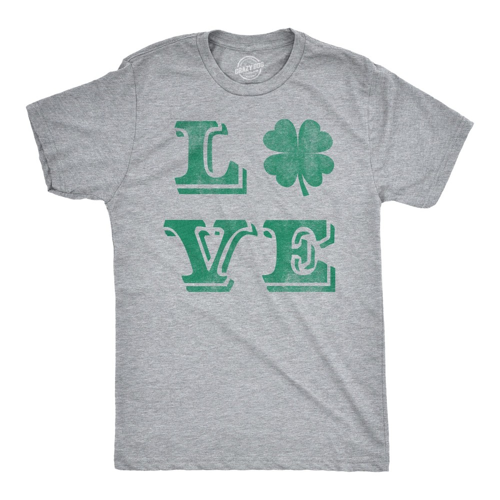 Mens LOVE Lucky Clover T Shirt Saint Patricks Day Shamrock St Patty Top Irish