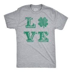 Mens LOVE Lucky Clover T Shirt Saint Patricks Day Shamrock St Patty Top Irish