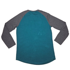 Sean John Lion Graphic L T-Shirt Raglan Teal w/ Gray Long Sleeve Crew Neck Cott