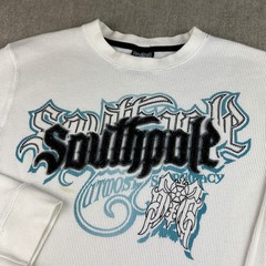 Y2K Southpole Thermal Shirt Mens Large White Gothic Graphic Waffle Knit LS Cyber