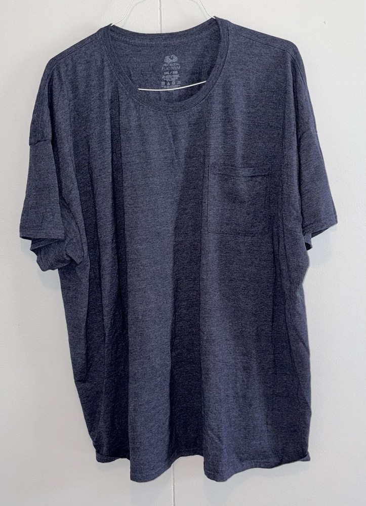 Fruit of the Loom Platinum T Shirt Men’s 3XL Blue Heather Pocket Tee