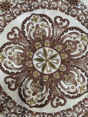 Vintage 90s Flowers Floral Circular Tapestry Bohemian Design Beige Shirt 2XL