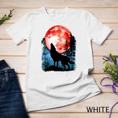 Wolf Howling Red Blood Moon Galaxy Star Night Lunar Eclipse Unisex T-shirt
