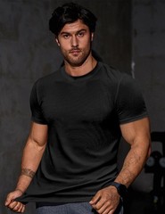 Mens Short Sleeve Athletic T Shirt Muscle Slim Fitted Crewneck Cool Tees Shir…