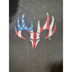 Buck Wear Mens Black Lab Red White and True American Flag Deer Skull T-Shirt LG
