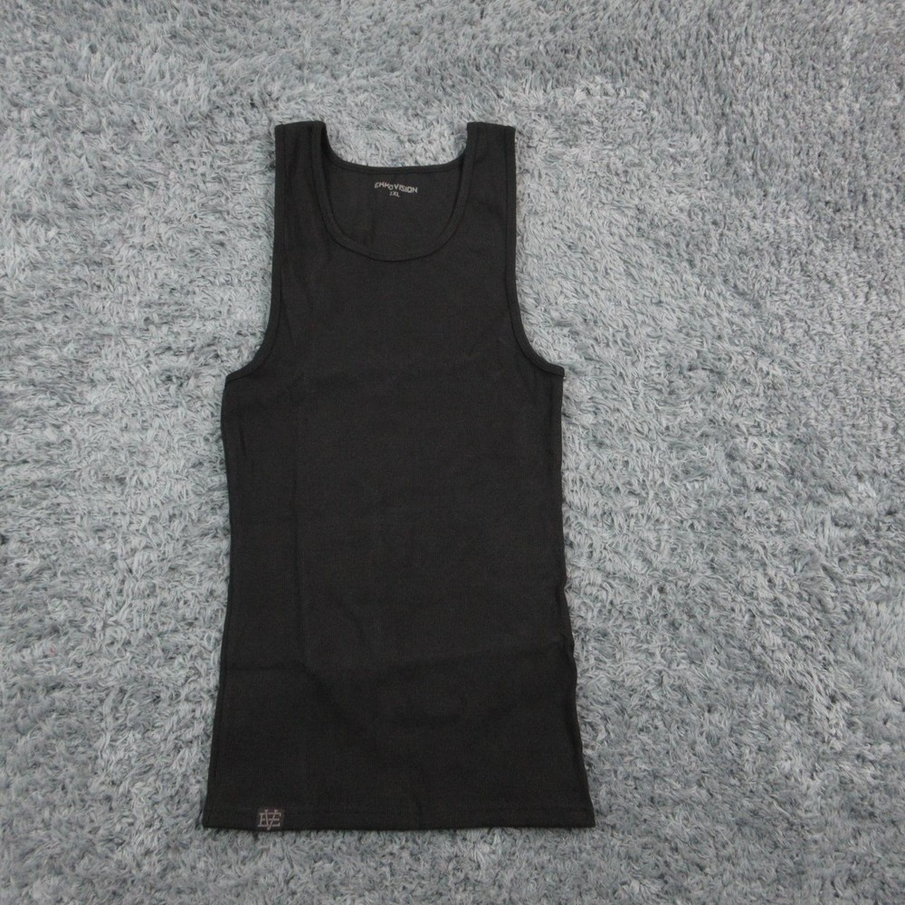 EKKOVISION Shirt Mens 2XL Black Sleeveless Ribbed Tank Tagless Stretch NWOT