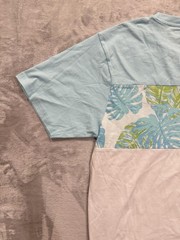 Hinano Tahiti Shirt Mens Large Blue White Tropical Leaf Pattern Pocket Hawaiian