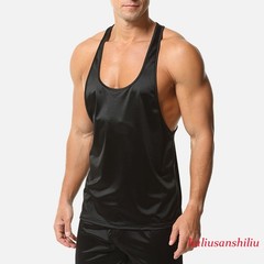 Men Tank Top Oil Shiny Glossy Satin Regular Length Solid Color Four Seasons