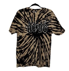 ACDC Band T-Shirt Mens Medium Black Tan Tie Dye Spiral Bleach Wash Graphic Tee