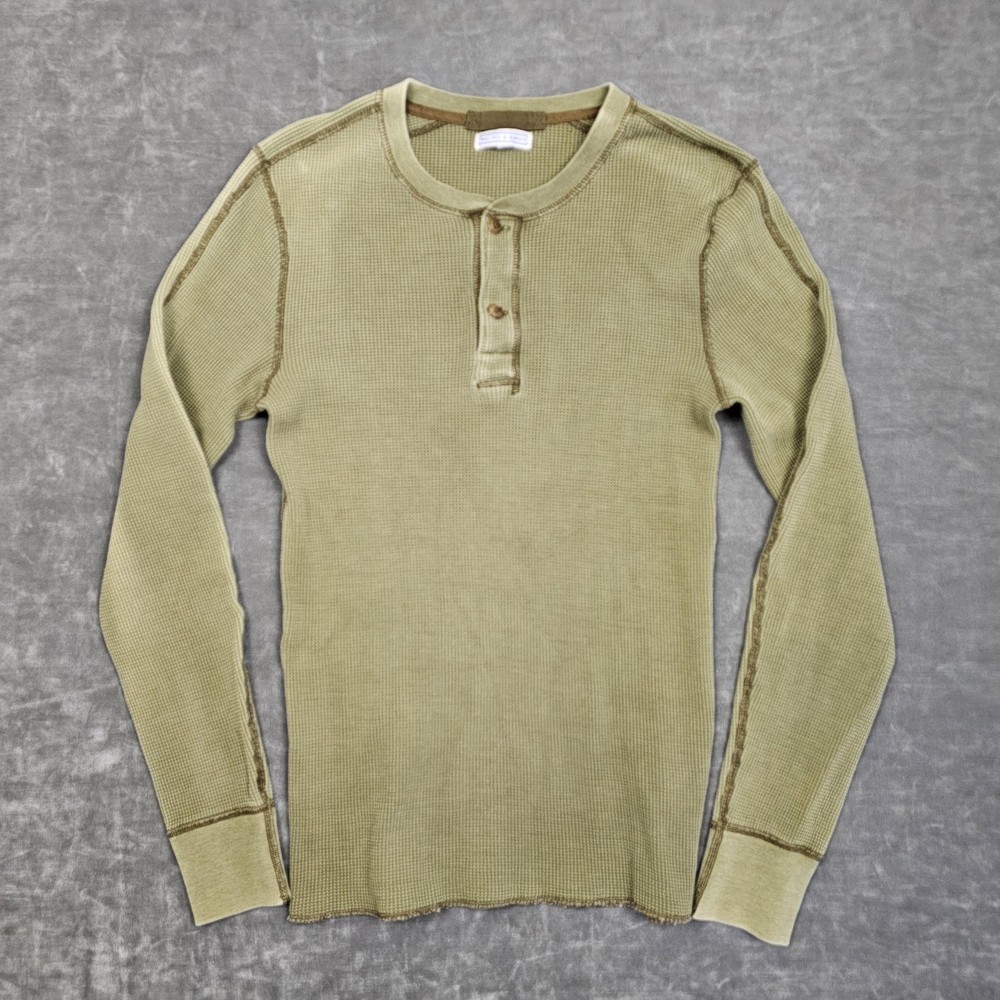 Wallace & Barnes Shirt Mens XS Green Henley Long Sleeve Waffle Thermal Knit