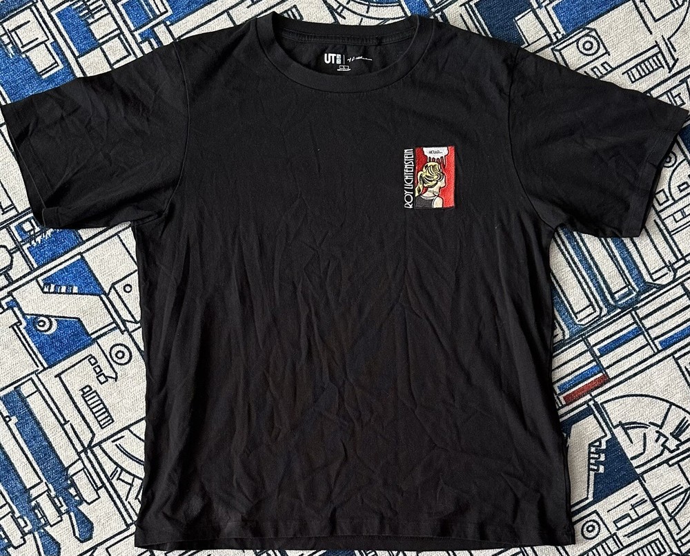 Uniqlo x Roy Lichtenstein Cold Shoulder Art Black T-Shirt Size Men’s LARGE