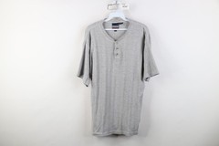 Vintage 90s Streetwear Mens Medium Blank Striped Ribbed Knit Henley T-Shirt Gray
