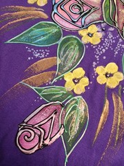 Vtg 3D Hand painted Floral Roses Purple T Shirt One Size