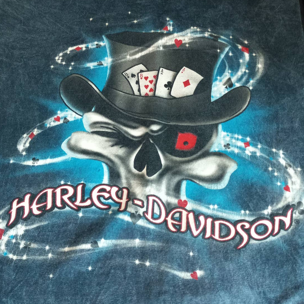 VTG Alamo City Harley Blue Mineral Wash Cut-Off Muscle Tank Hat Skull Men Medium
