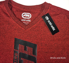 Ecko Unltd Men’s V-Neck Vertical Logo Red Marled T-Shirt Sizes S, M, L, XL NWT