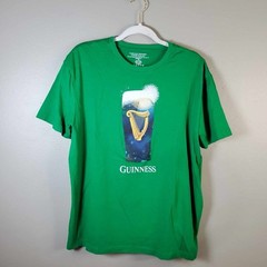Guinness T-Shirt Tee Mens XL Green Solid Graphic Short Sleeve 100% Cotton