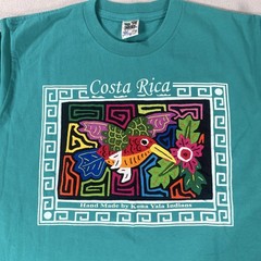 Vintage Costa Rica Shirt Mens Medium Blue Indios Kuna Yala Parrot Bird Graphic