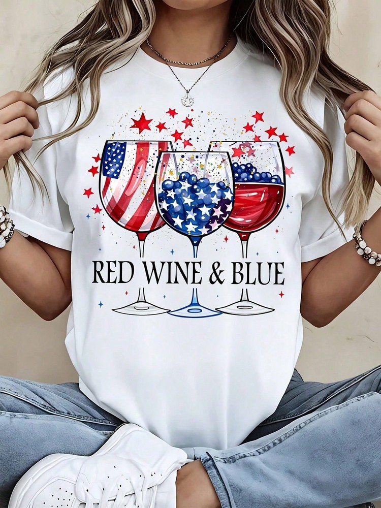 Patriotic American Flag Wine Glasses TShirt Red White And Blue Stars And Stripes