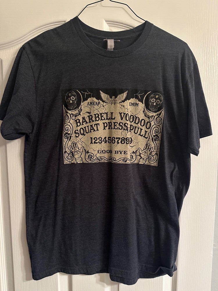 Barbell Voodoo Ouija Board CrossFit T-Shirt Gray Men’s Large