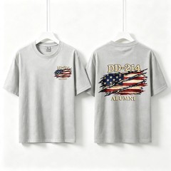 Two Sided DD-214 Alumni Vintage Graphic Tee American Flag Veteran Cotton T-Shirt