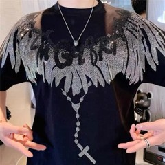 Fashion Men Trend Wings Drills Rhinestone Diamond Summer Luxury Cotton T-Shirt